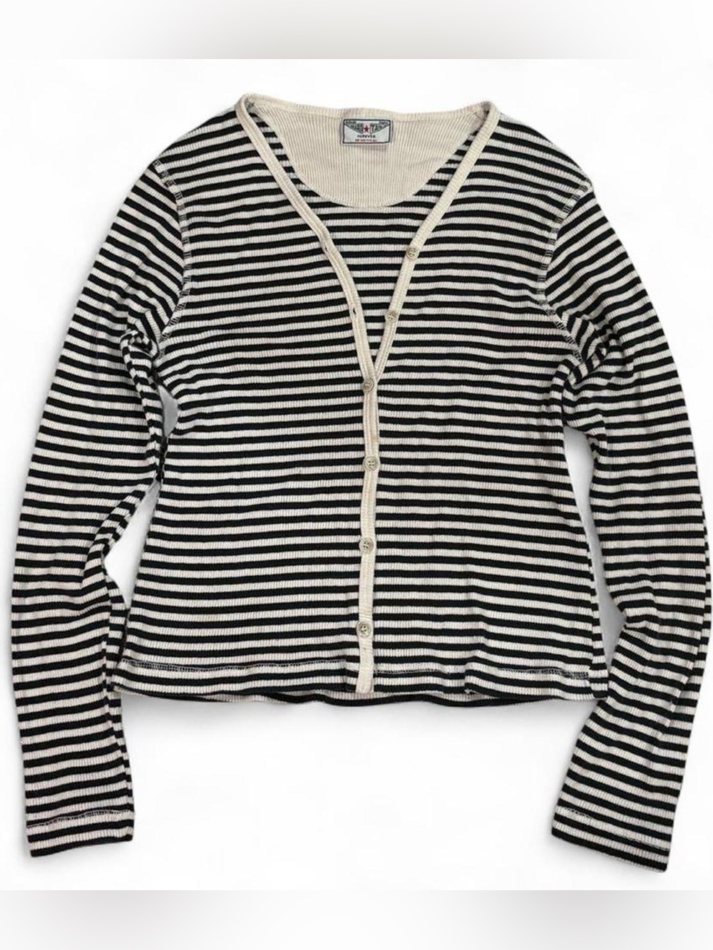 90’s vintage Hard Tail ribbed cream & black striped cardigan